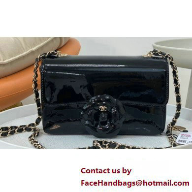 Chanel Patent Calfskin & Gold-Tone Metal Small Flap Bag AS4388 Black 2023 - Click Image to Close